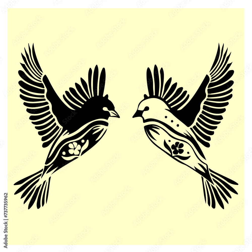 Obraz premium illustration of flying bird with flower ornaments 