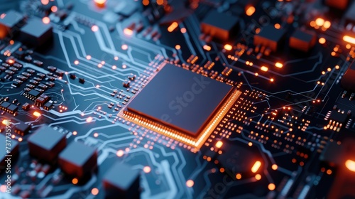 High-tech electronic circuit board with powerful processor, Ai Generated.