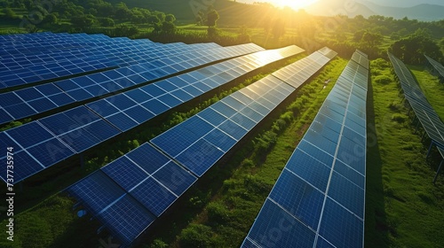 Harvest sustainable energy with solar cells in a vibrant solar farm, Ai Generated.