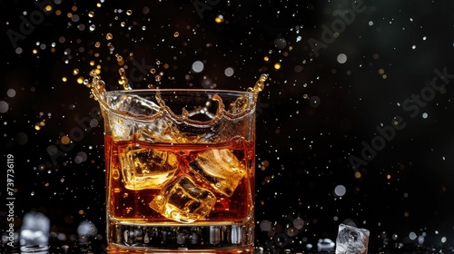 Whiskey splash with ice, bold and captivating, Ai Generated.