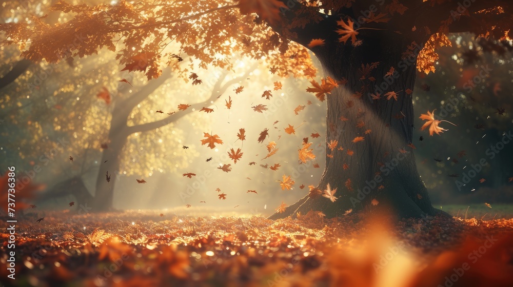Fall's serenity unfolds in a peaceful background, painted in warm autumnal hues, Ai Generated. Fall's serenity unfolds in a peaceful background, painted in warm autumnal hues, Ai Generated.
