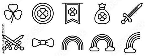 st patrick day icon line style set collection