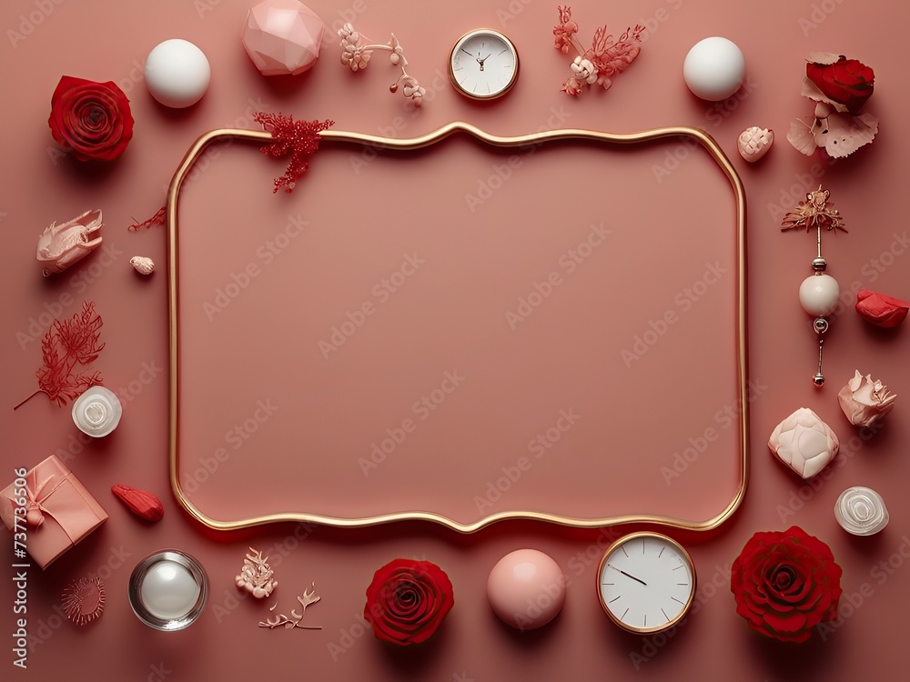 Abstract 3d feminine elements on a flower colorful product presentation with geometric shapes background Abstract 3d feminine elements on a flower colorful product presentation with geometric shapes background