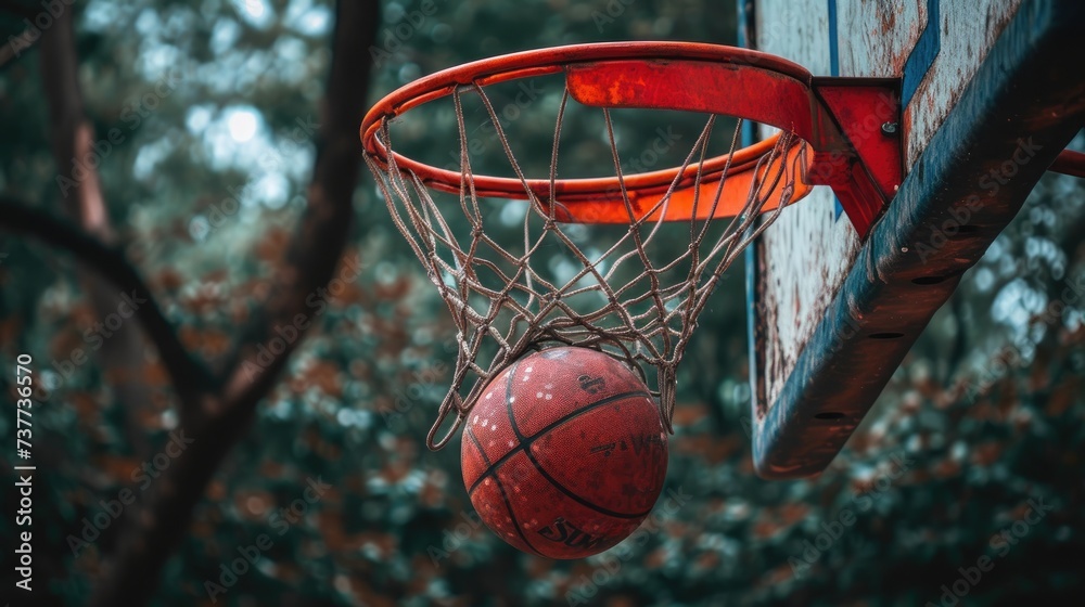 the ball scores through the hoop. Swish of victory, Ai Generated. the ball scores through the hoop. Swish of victory, Ai Generated.