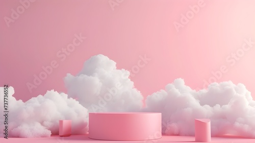 Pink Sky Podium: 3D Product Display on Cloud-Infused Background