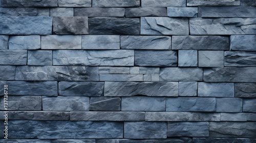Close-up of a textured blue stone wall  showcasing the rugged beauty and architectural detail. Ai Generated.