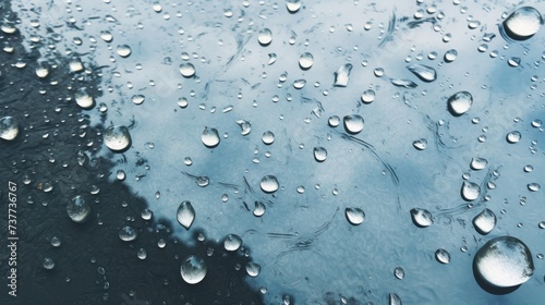 Raindrops create artistic ripples on the ground, crafting a cool summer backdrop. Ai Generated