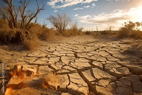 The land is cracked and dry, severe impacts from water scarcity. photo