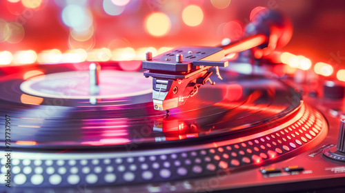 DJ Turntable in a Vibrant Nightclub Setting.