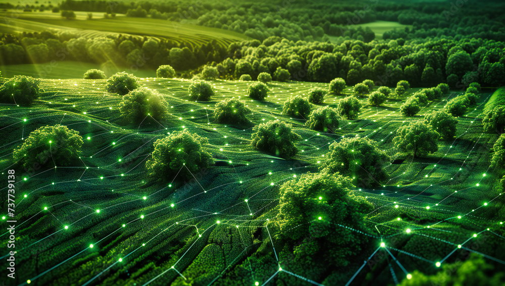 Digital network technology in an abstract futuristic background ...