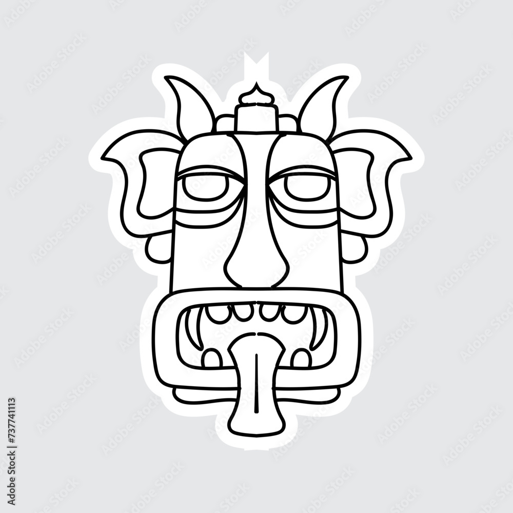 Hand Drawn Totem Line Art Style Design Isolated Hand Drawn Totem Line Art Style Design Isolated