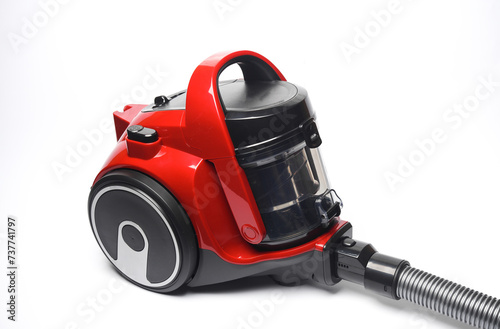 Red modern vacuum cleaner on a white background