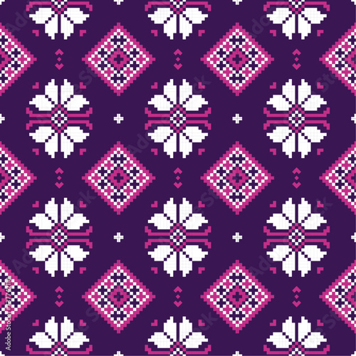 Ethnic patterns pixel pattern graphic art vector illustration design by geometric aztec batik fabric knitting square cloth cross carpe handmade background
