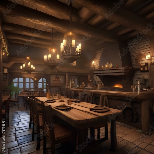 Fantasy tavern, Bustling tavern filled with adventurers, minstrels, and mysterious patrons3