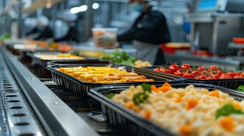 Food Packaging Process on Conveyor Belt in Factory