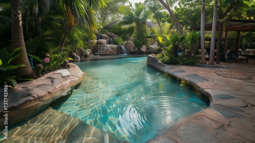 Tropical Resort Style Pool with Lush Landscaping