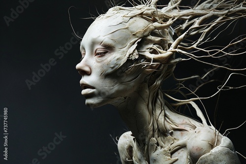 : A fantastical character with elongated, exaggerated features that challenge the boundaries of human anatomy, beautifully brought to life through high-definition photography.