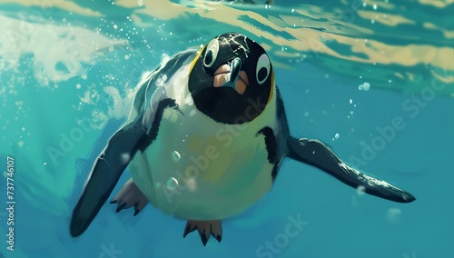 Up-close with a cheerful penguin swimming underwater. captivating marine life moment. ideal for nature-themed design projects. AI © Irina Ukrainets