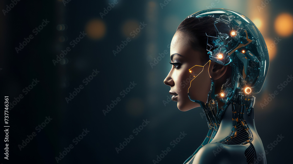 Girl, woman connected by neural networks with AI Girl, woman connected by neural networks with AI