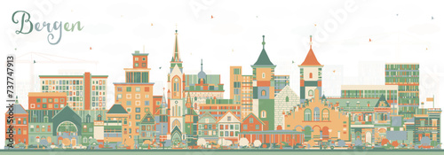 Bergen Norway City Skyline with Color Buildings. Bergen Cityscape with Landmarks. Business Travel and Tourism Concept with Historic Architecture.