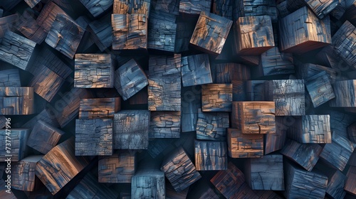 Abstract wooden cubes background, top view of wood blocks texture. minimalist and modern design element. AI