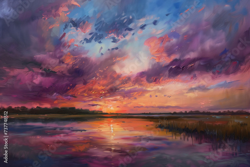 Oil paint background - Sunset Skyline © MythicMusing