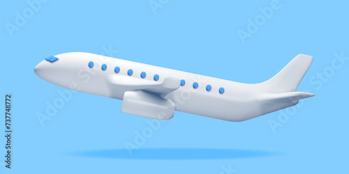 Wallpaper Mural 3D White Realistic Airplane Isolated on Blue Background. Render Passenger or Commercial Jet Icon. Time for Travel Concept. Traveling Booking Agency and Airlines. Holiday Vacation. Vector Illustration Torontodigital.ca