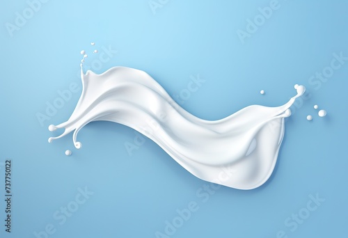 white milk splash illustration, realistic natural dairy product, yogurt or cream, isolated on blue background.