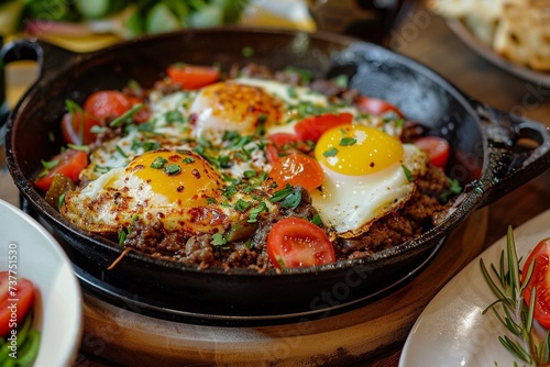 fried eggs with Meat Roasting Egg in pan