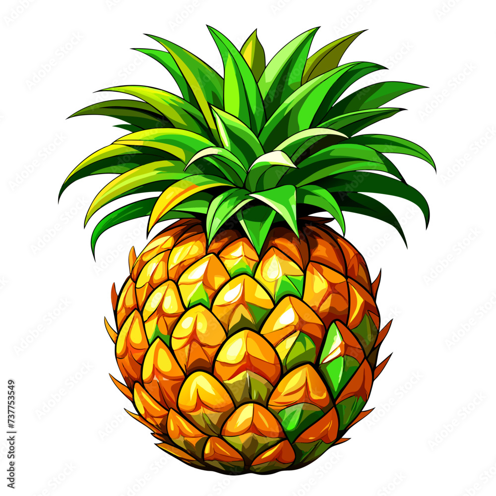 Obraz premium pineapple fruit, real paint style, white background