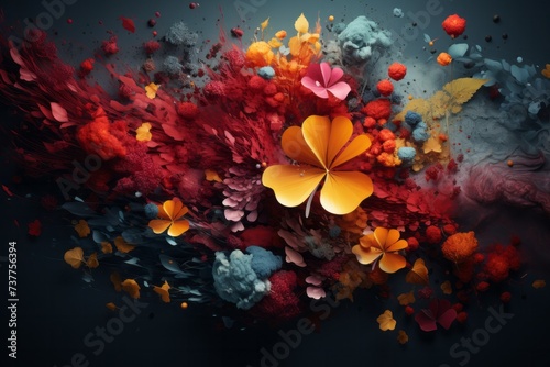 a yellow flower is surrounded by colorful flowers on a dark background
