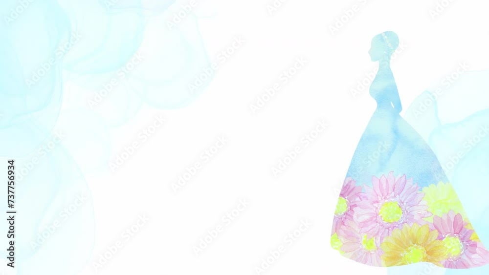 カラフルな花々と花嫁のウェディングフレーム。幻想的な雰囲気のループアニメーション。 カラフルな花々と花嫁のウェディングフレーム。幻想的な雰囲気のループアニメーション。