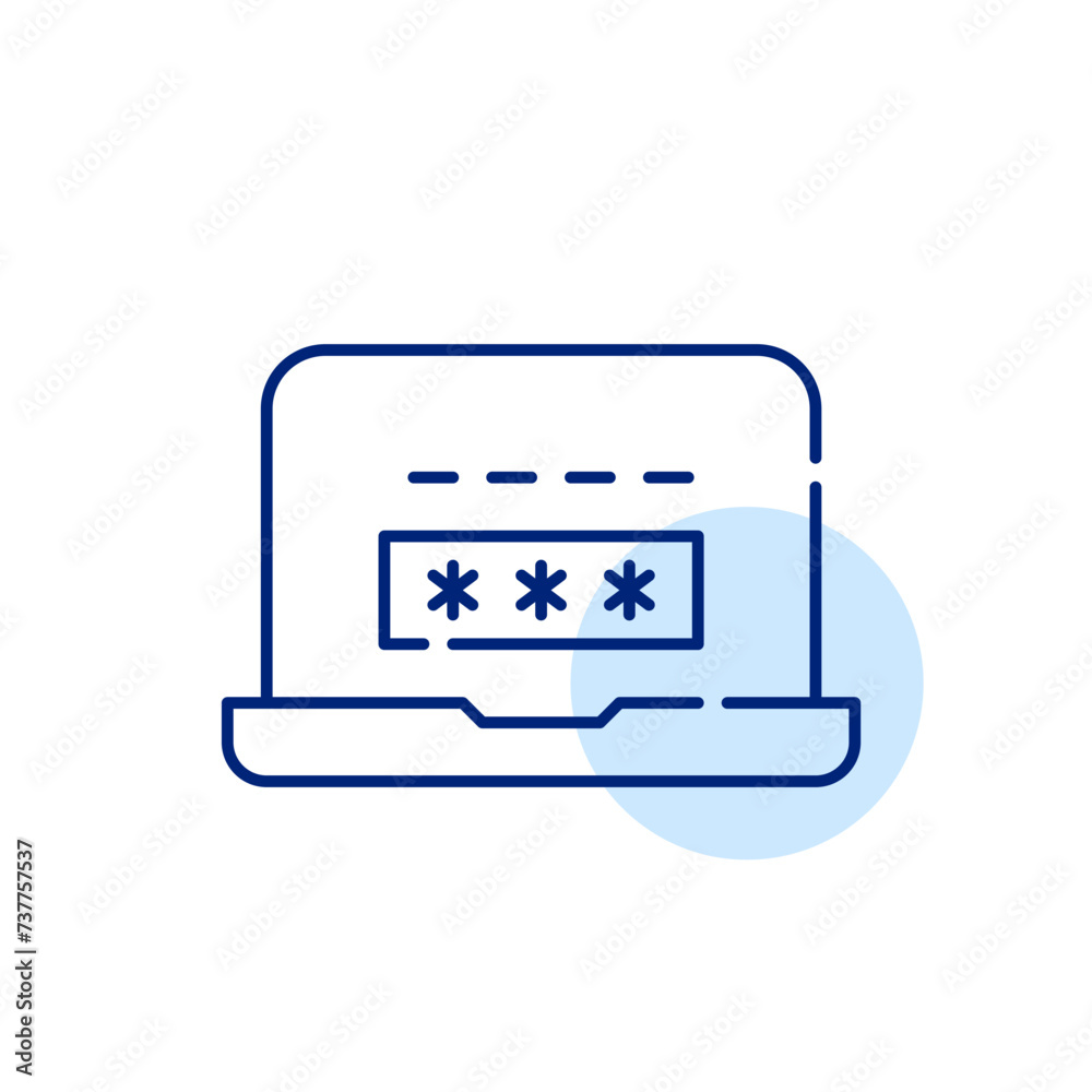 Laptop user account profile login. Pixel perfect, editable stroke
