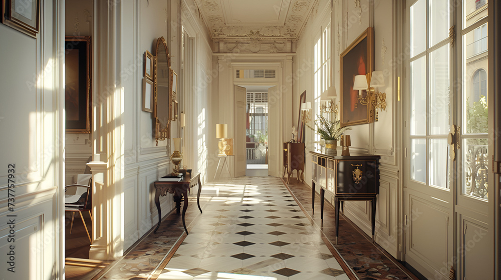Classic style hallway interior in luxury house,  generative ai