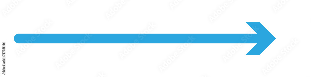 Straight long arrow, right thin line, blue cursor, horizontal element, thick pointer vector icon isolated on white background. Simple illustration Straight long arrow, right thin line, blue cursor, horizontal element, thick pointer vector icon isolated on white background. Simple illustration