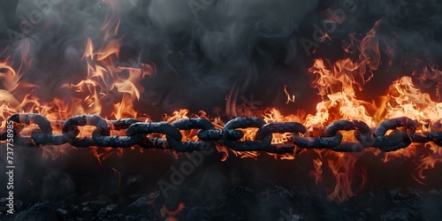 The Powerful and Destructive Symbolism of a Burning Steel Chain in Industrial Settings. Concept Urban Decay, Exploring Abandoned Spaces, Forgotten Beauty of Industrial Landscapes