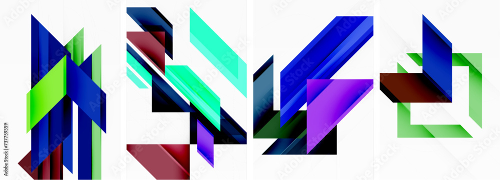 Bright colorful geometric abstract poster background set Bright colorful geometric abstract poster background set