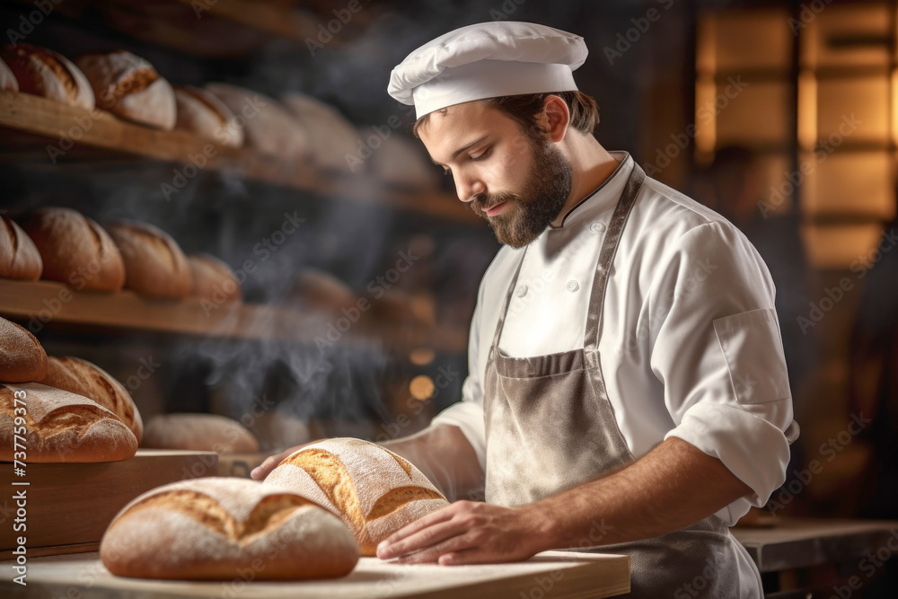 Male Baker Crafting Bread in Home Bakery
