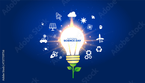 Science or technology day concept. Futuristic, Green, sustainable, renewable eco friendly, technology development and innovation background with energy bulb.