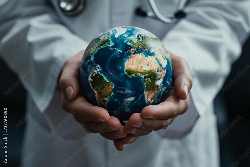 Doctor holding globe in their palm Doctor holding globe in their palm