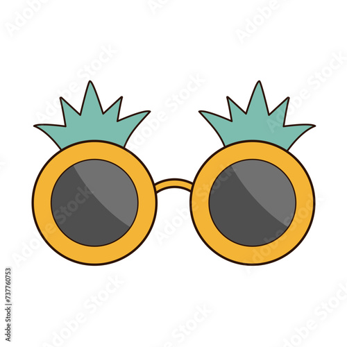 Groovy sunglasses eyeglasses icon. Yellow pineapple shape sunglass. Different glasses collection. Retro hippie style 1970s. Hipster glass sign symbol. Love card. Flat design. White background.