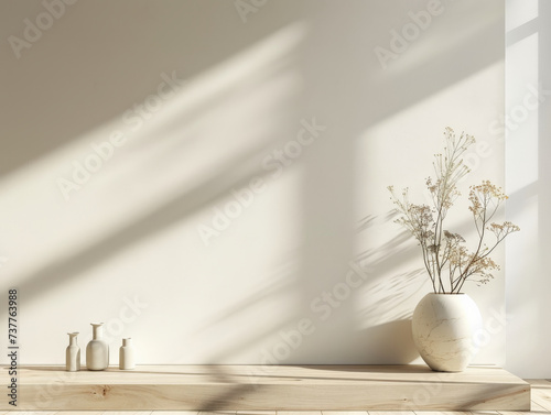 An empty minimal scene with a product mockup as the focal point its presence magnified by the absence of distractions photo