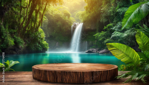 Woodland Wonder  Showcase Stage with Wooden Tabletop and Jungle Background