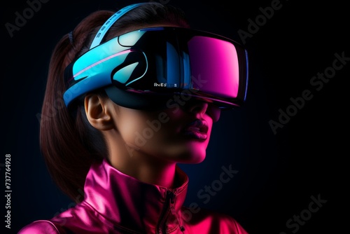 Virtual Elegance: Close-Up of Woman's Face in Modern VR Glasses © Phieo Alex