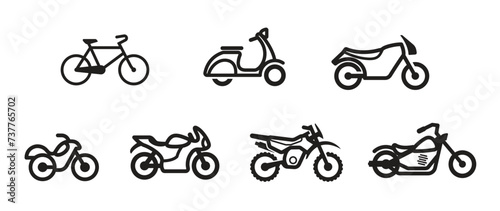 bike scooter motorbike line icon set photo