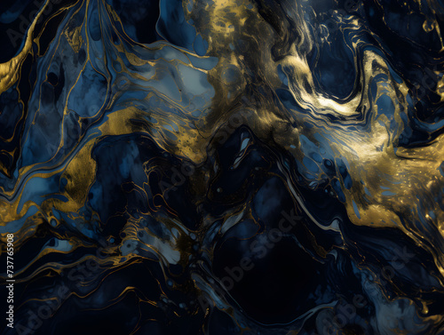 Luxury abstract fluid art painting background blue, black and gold. Illustration for original design