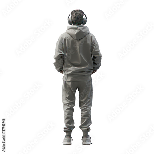 A young man walking, back view isolated on transparent png.
