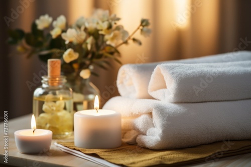 Thai spa massage. Spa treatment cosmetic beauty. Therapy aromatherapy for care body women with candles for relax wellness. Healthy lifestyle