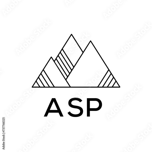 ASP Letter Logo. Minimalist Mountain Logo Design with ASP Text. ASP Geometric Adventure Branding Emblem.
