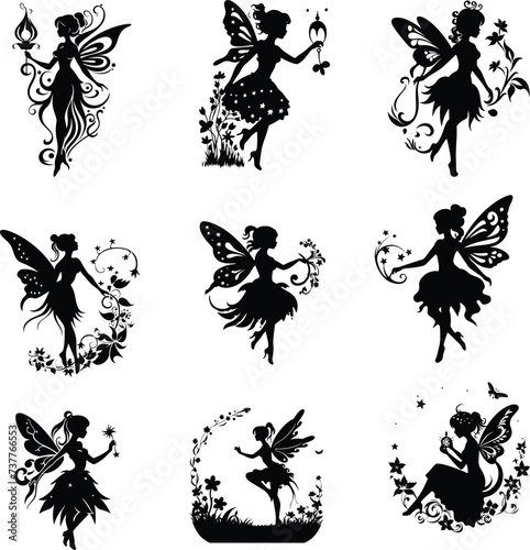 fairy silhouette set, vector illustration 